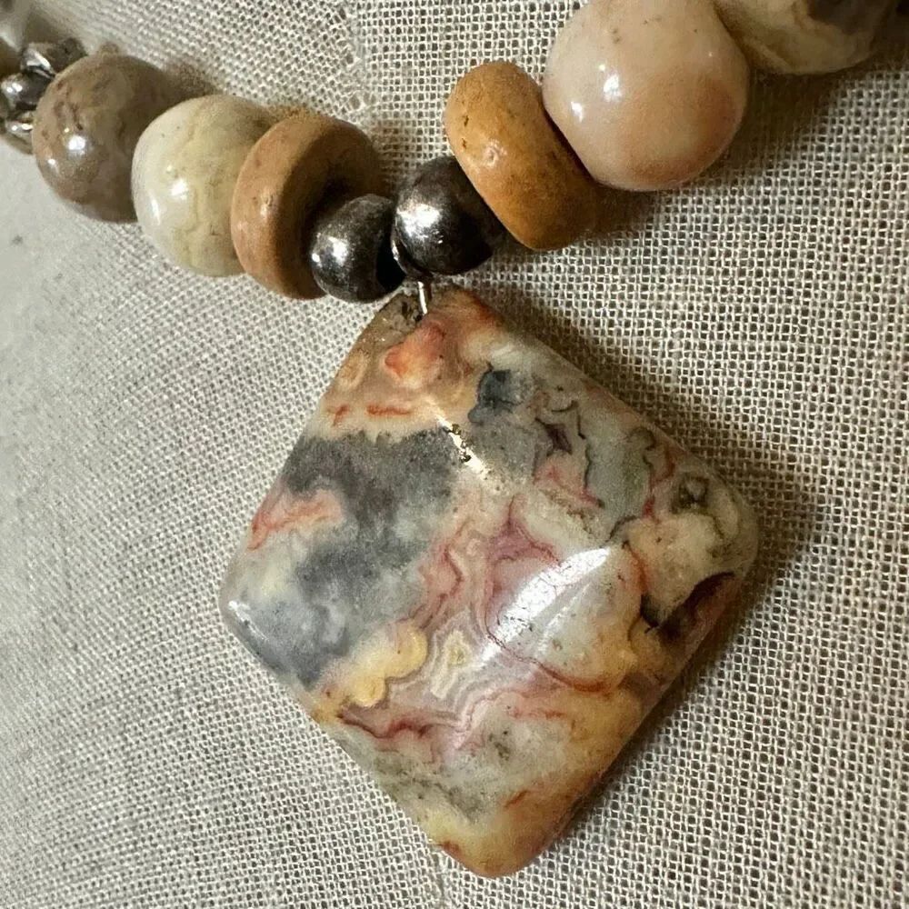 Crazy Lace Agate Pendant Necklace – Sterling Clasp, Natural Stone Beads - Picture 5 of 13